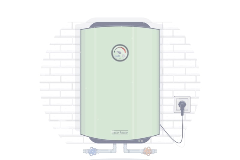 Illustration of a tankless water heater mounted to wall.