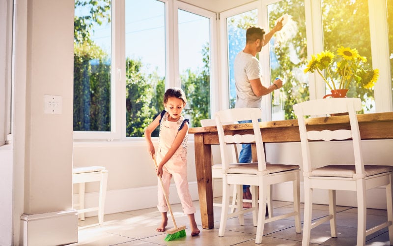 Father & daughter conducting spring cleaning in Hudson