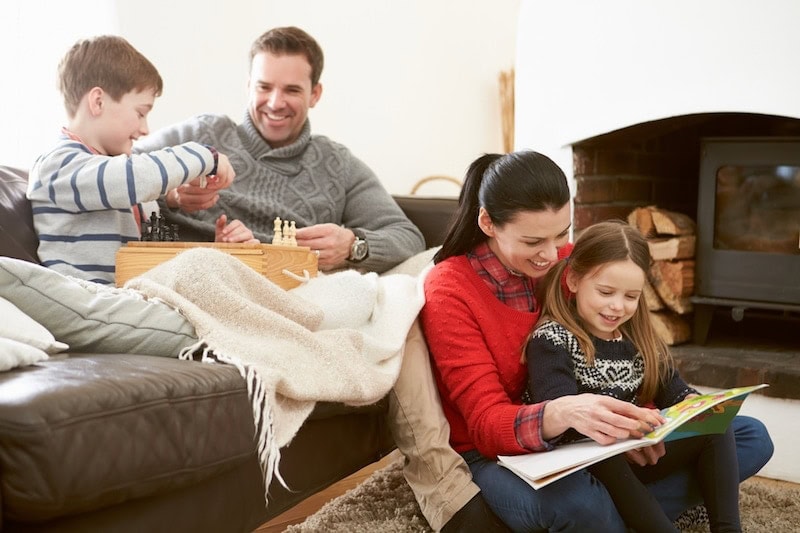 Happy family warm indoors
